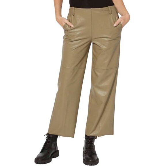 Lysse New York Pant Size Medium Flat Front Faux Leather Wide Leg Cargo Green NEW - Picture 1 of 12